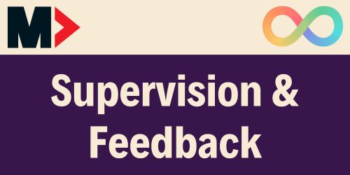 Supervision & Feedback with Mitchell Hub small logo and a rainbow gradient infinity symbol