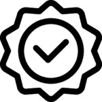 line drawing of a checkmark in a circle in a pointed circle