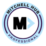 Digital badge saying Mitchell hub Professional around the outside. Center includes a small Hub logo